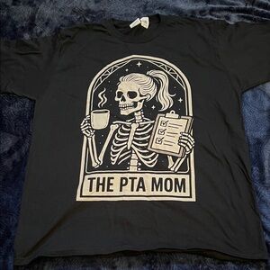 The PTA Mom Skeleton Coffee Black Graphic Tee (Men’s style L)